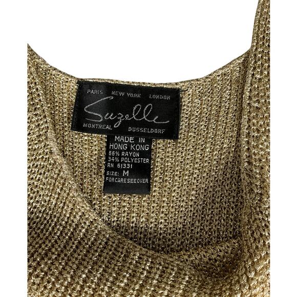 Suzelle Vintage Gold Metallic Knit Tank Top Size Med Sleeveless Evening Party - Picture 7 of 16